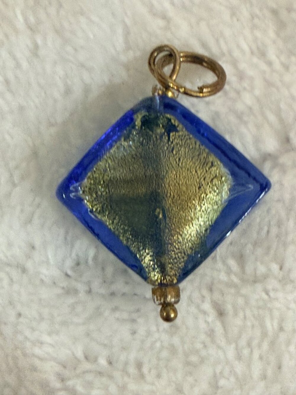 Murano Glass Pendant Cobalt Blue & Gold Foil Diamond Shape